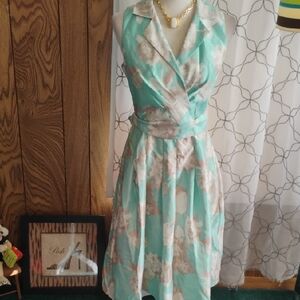 Stunning Mint Floral Midi Dress with Wrap Bodice